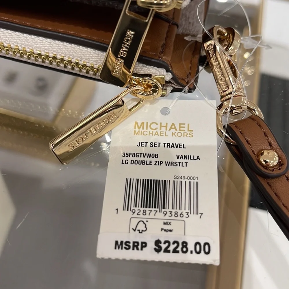 Michael Kors Jet Set Travel Large Double-Zip Wristlet-Wallet-PhoneHolder Vanilla - Picture 4 of 16